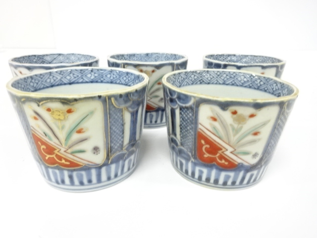 Ko-Imari, Somen-iro-e, Soba-inoguchi (buckwheat noodle cup), 5 pieces